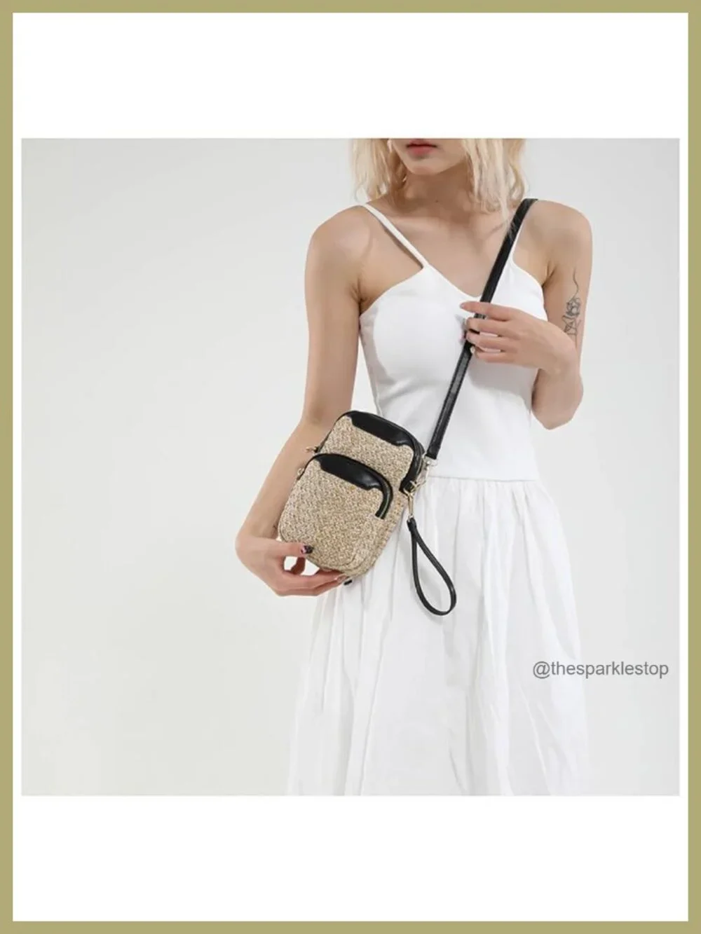 Woven Straw Crossbody Bag for Women Lightweight Multi Zipper Pockets Wristlet